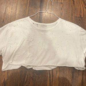 White distressed crop top